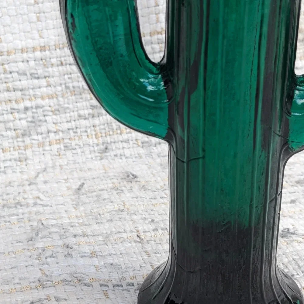 Cactus Candle Holder Glass Green 6.5 inches